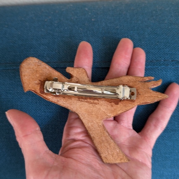 Vintage handmade tooled leather hair clip